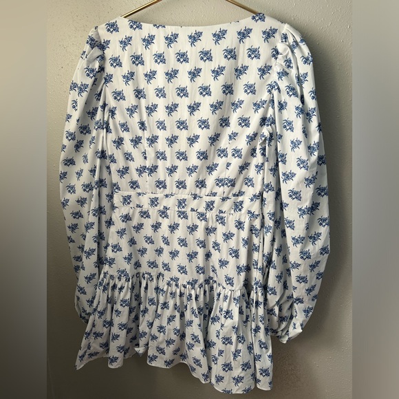 Caroline Constas Julian Square Neck Flounce Skirt Long Puff Sleeve Mini Dress - Picture 2 of 7